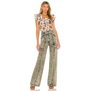 NWOT Ulla Johnson Albie Belted High Waisted Wide Leg Jeans Acid Wash Size 2
